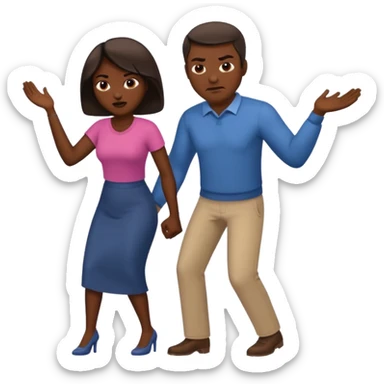 a man angrily moving his wife out the way she looks satisfied sticker
