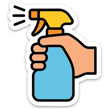 a hand using a spray bottle sticker