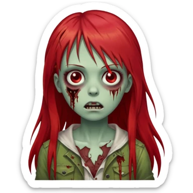 create a zombie girl with red long hair and straight down bangs sticker