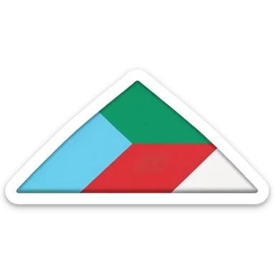 Create a flat emoji-style icon of the Baloch national flag: two equal horizontal stripes (top red, bottom green), with a cyan/light-blue triangle on the left side pointing to the middle, and a white five-pointed star centered inside the triangle. Use bold solid colors, no gradients, no text. sticker