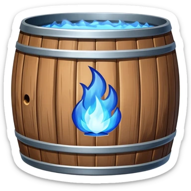 generate a realistic rust-free metal barrel with blue fire on it sticker