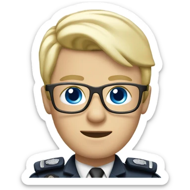 British policeman with blue eyes and blonde and glasses hair sticker