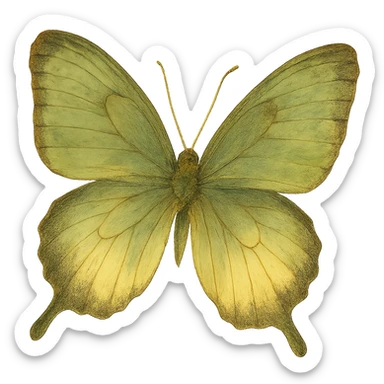 realistic whimsical green, brown and cream butterfly, natural colors, soft, fairy-like atmosphere, no background, square size sticker