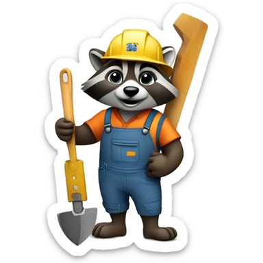raccoon construction worker with a tool in his paw sticker