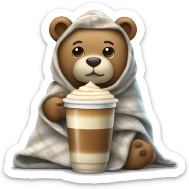Frappes in a blanket Bear holding a cup of warm latte  sticker