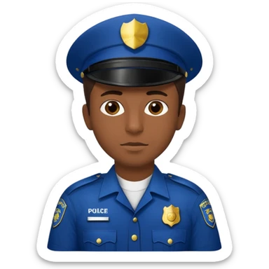 I want you to create an emoji of a sergeant, like a police officer. He should be a young guy with dark brown hair, brown eyes, medium-dark skin, shown from the chest up, and with the text “comisario morcuende” sticker