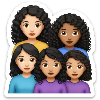 Three girls, one medium skin tone and with short black straight hair, other one with dusky skin tone and black long curly hair, and other girl with dusky skin tone and long wavy black hair  sticker