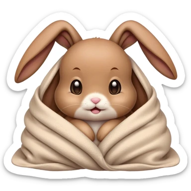 Brown, Floppy-eared cute baby bunny cozy in a blanket emoji sticker