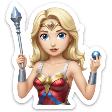 Blonde blue eyes Wonder Woman holding bell and short, skinny white baton sticker
