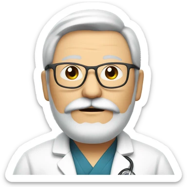 Man 65 years old, Japanese, overweight, with a mustache and a beard, a doctor, wears glasses, very important sticker