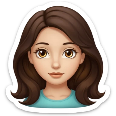 girl with wavy long dark brown hair, brown eyes, light to medium complexion, long lashes, almons shapes eye sticker