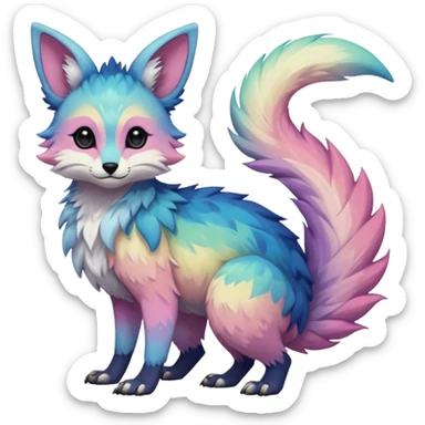 Feral Rare cute realistic edgy pretty beautiful handsome gorgeous pastel-gradient aesthetic colorful vibrant Vernid-Trico-species-Fakemon-creature by LiLaiRa, random markings, tufted ears, full body sticker