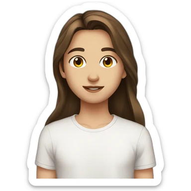 22 years old, Russian, long brown hair, white T-shirt, brown eyes sticker