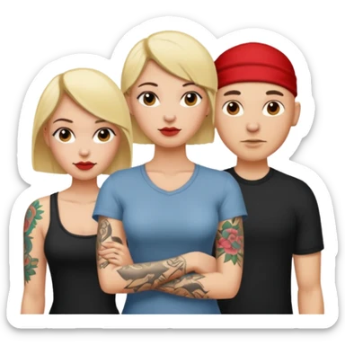throuple blonde female brunette female with tattoed bald male sticker