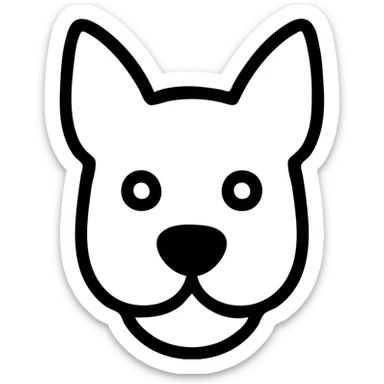 black and white outline of a dog's head with pointed ears, round snout, big round eyes, cartoon style, clean and simple lines, minimalist and cute look sticker