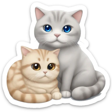 Grey Scottish fold cuddling with beige cat with blue eyes  sticker