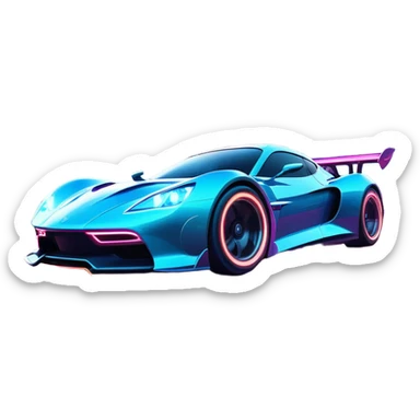 An icon showing a sleek car speeding through a neon-lit cityscape, inspired by Need for Speed. The design features dynamic motion lines, glowing tires, and a vibrant city backdrop with skyscrapers and lights. The rush of high-speed racing is highlighted. Transparent background. sticker
