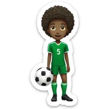 Afro teenager in green soccer uniform number 5  kicking a soccer ball sticker
