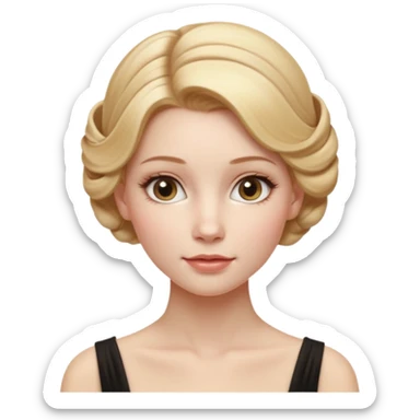 Cinematic Realistic Rococo Portrait, depicted with lifelike skin texture, subtle rosy undertones, and soft natural lighting that enhances the gentle contours of her face. Her intricately detailed golden blonde hair is elegantly styled in an updo, sticker