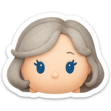 Change hair to pure silver grey with no blue or yellow cast, plush tsum tsum style, blue eyes, 1940s bob haircut, no body, no mouth, no white border, transparent background. sticker