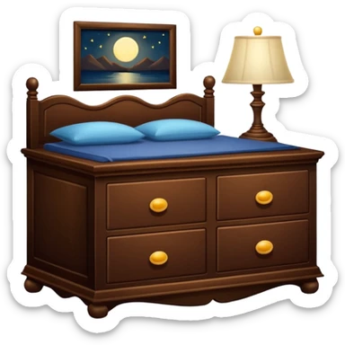 Cupboard-commode-drawer-night-bed-stand with a night lamp on  sticker