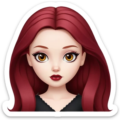 pretty bratz girl, tall, pale skin, dark red hair,  long hair, brown eyes, black eyeliner sticker