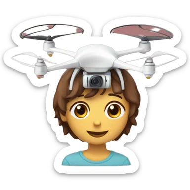 Chico con una mochila, con un drone y un perro sticker