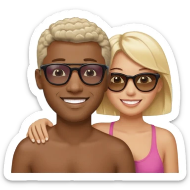 Black man with short salt n pepper hair with younger blonde  both smiling on beach   sticker