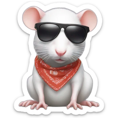 white rat in a bandana on a head and sunglasses sticker