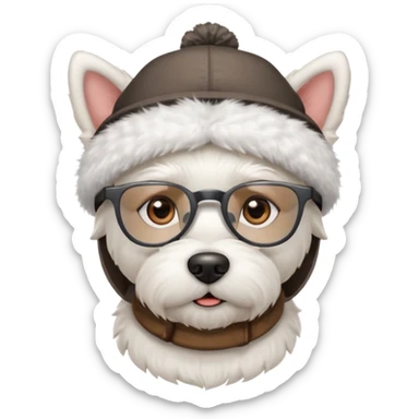 Westie Dog with Glasses and hat sticker