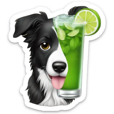 puppy border collie with glasses drinking mojito sticker