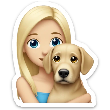 A blonde girl with blue eyes hugging her blonde Labrador lady sticker