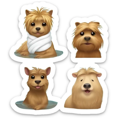 Yorkie and capybara having a spa day sticker