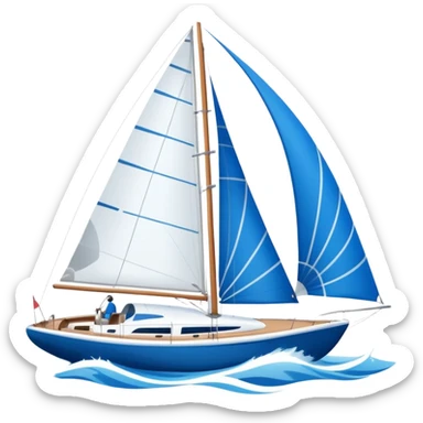 A sleek sailboat emoji with visible wind gust lines and flowing sails, representing perfect sailing conditions. Flat vector design, blue and white color palette. sticker