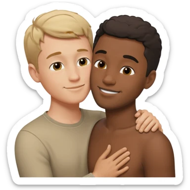 White adult male kissing black adult male sticker