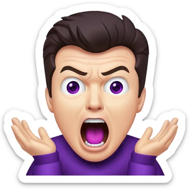 Rick Astley screaming with his mouth so wide it takes up his own face and the entire picture is purple and a staticky type sticker