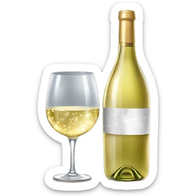 Realistic sparkling diamond glam bottle of Light white Wine and matching long stem wine glass. sticker