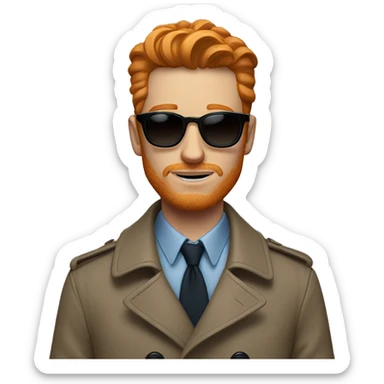 ginger man, sunglasses, soul patch, short hair, trench coat, blue undershirt sticker