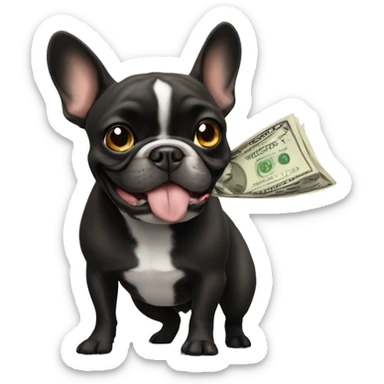 Black-and-tan French bulldog paying money sticker