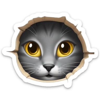 cute gray cat smiling and peaking out of hole sticker