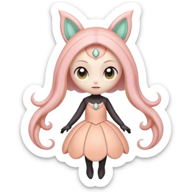Pastel Pink-Peach Soft-Cream Rosy-Glossed Cute Round Meloetta-Trico-hybrid-creature (full body) sticker