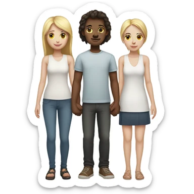 Two girls and one guy holding hands, white skin sticker