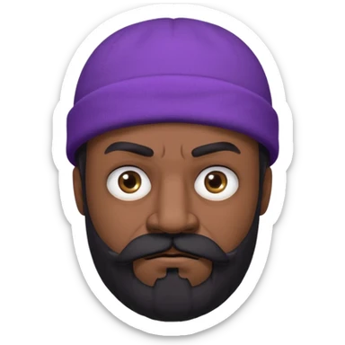 Epic anime Berserker type character. He is a middle age man with dark beard and mustache, baggy eyes and a stoic furious look. He’s wearing a purple beanie and black clothes.  sticker