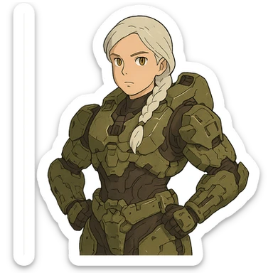 female, wearing reach spartan armor default, long white braid hair, gold yellow eyes, attention pose, halo series, no helmet sticker