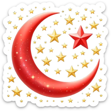 Beautiful sparkly glittery shiny pretty red crescent and stars scenery sticker