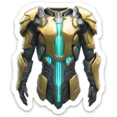 futuristic armored Omega Energy chestplate arm radiating omega energy sticker