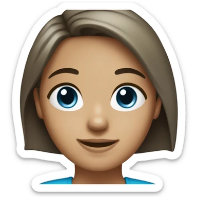 Girl with light olive skin, dark brown hair and blue eyes smiling  sticker