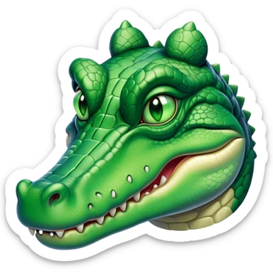 Cinematic Noble Crocodile Portrait Emoji, Poised and regal, with a powerful, elongated build and a rugged, scaly emerald-green hide, piercing cold eyes, Simplified yet sharp and sophisticated features, highly detailed, glowing with a soft, dignified glow, high shine, intelligent and formidable, stylized with an air of ancient might, focused and attentive, soft glowing outline, capturing the essence of a watchful and commanding reptile, so majestic it feels as though it could silently slide out of the screen with effortless authority! sticker