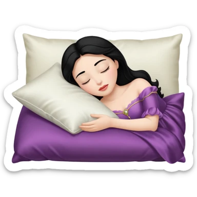 sleeping beauty black haired white girl with a silk pillow sticker