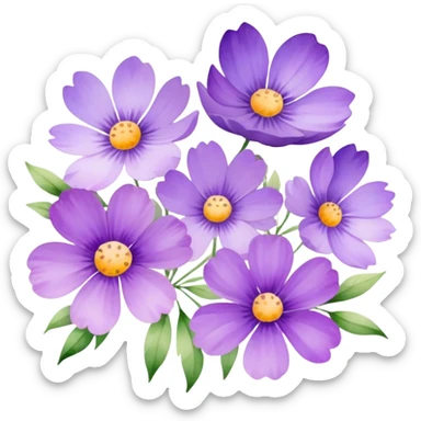 "A collection of delicate purple flowers in a soft watercolor style." sticker